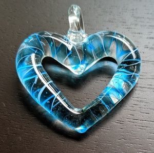 Blue/Clear Glass Heart Pendant